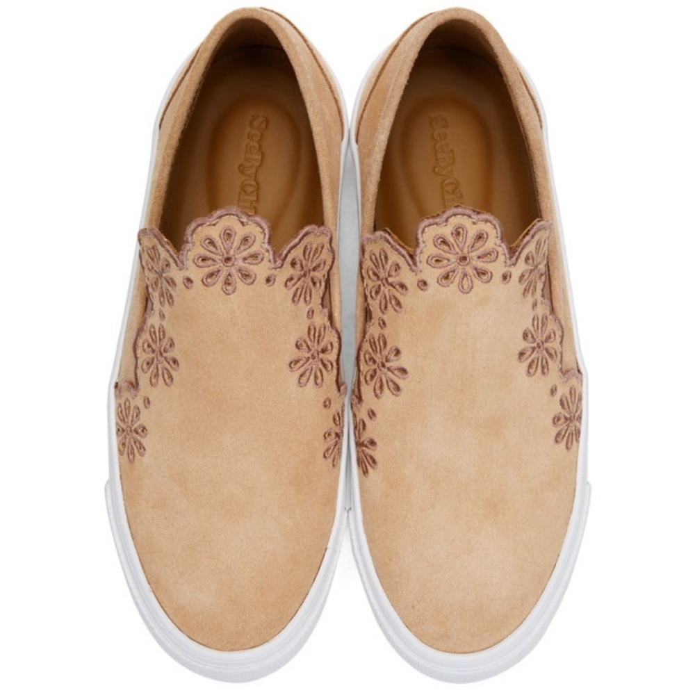 See By Chloe Inlai Suede Floral Lasercut Platform Sneakers Slip-On Size 39